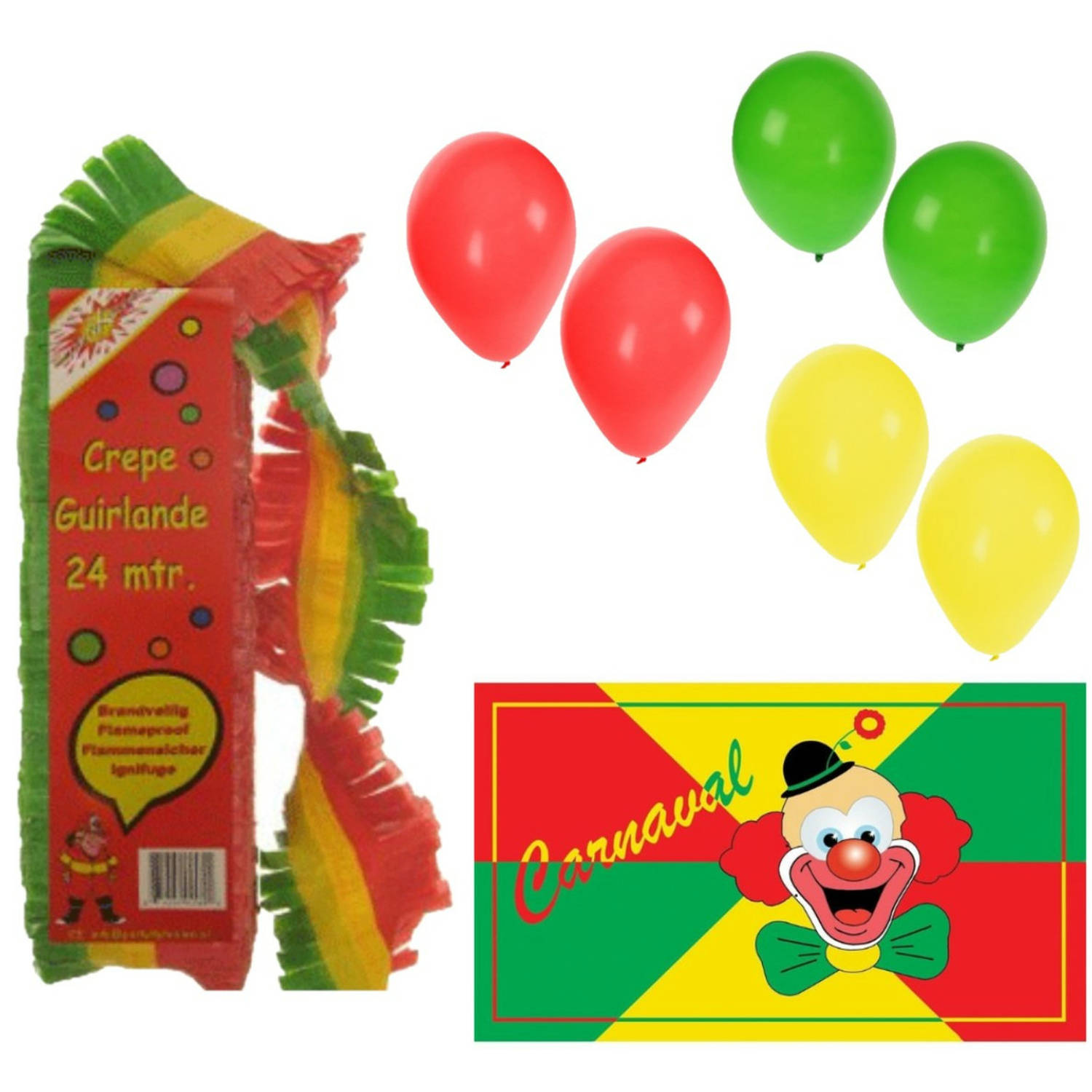 Carnaval versiering pakket - 1x grote vlag /3x crepe feestslingers/150x ballonnen - Feestpakketten