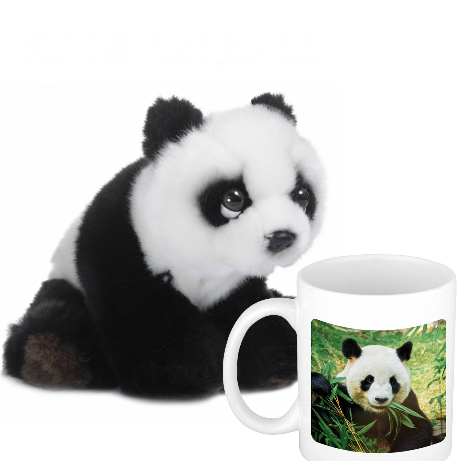 Cadeauset Kind Panda Knuffel 15 Cm En Drinkbeker-mol Panda 300 Ml Knuffeldier