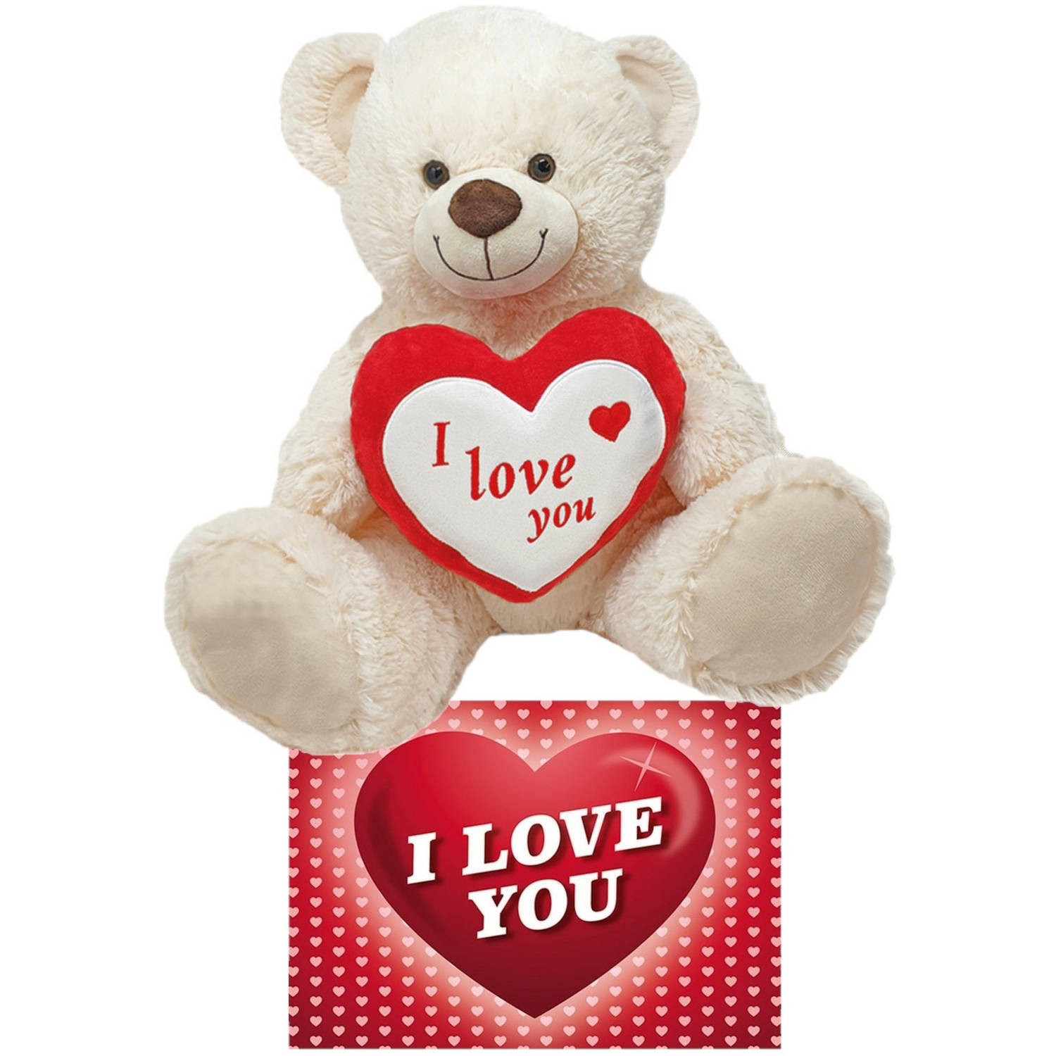 Witte pluche knuffelbeer-teddybeer 45 cm incl. Valentijnskaart I Love You Knuffelberen