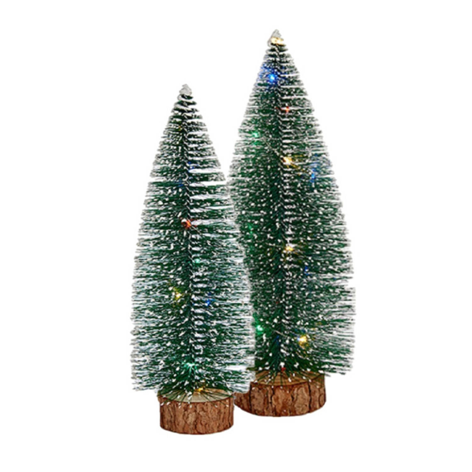 Kleine-mini Decoratie Kerstboompjes Set Van 2x St Met Gekleurd Licht 30-35 Cm Kerstdorpen