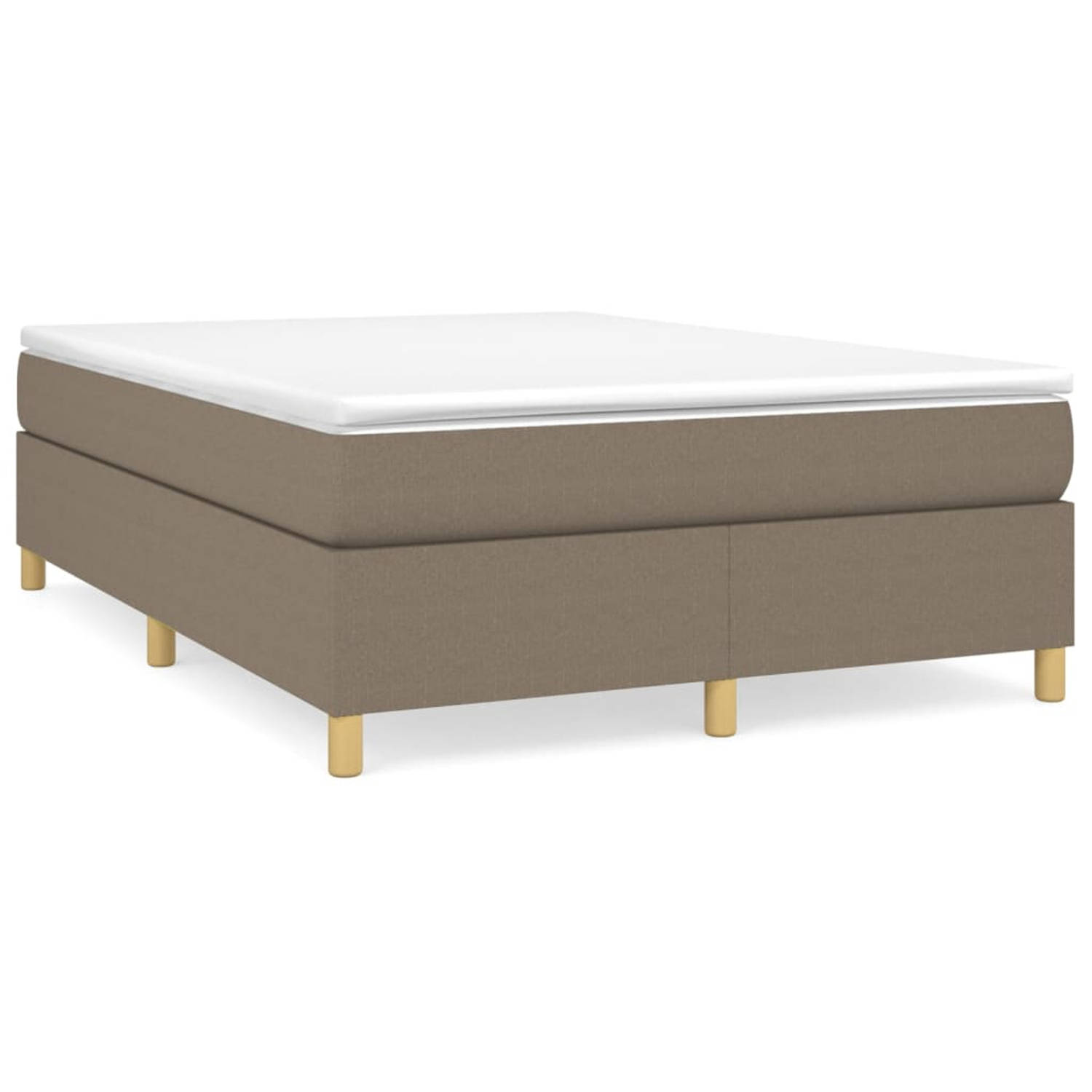 vidaXL Boxspring met matras stof taupe 140x200 cm