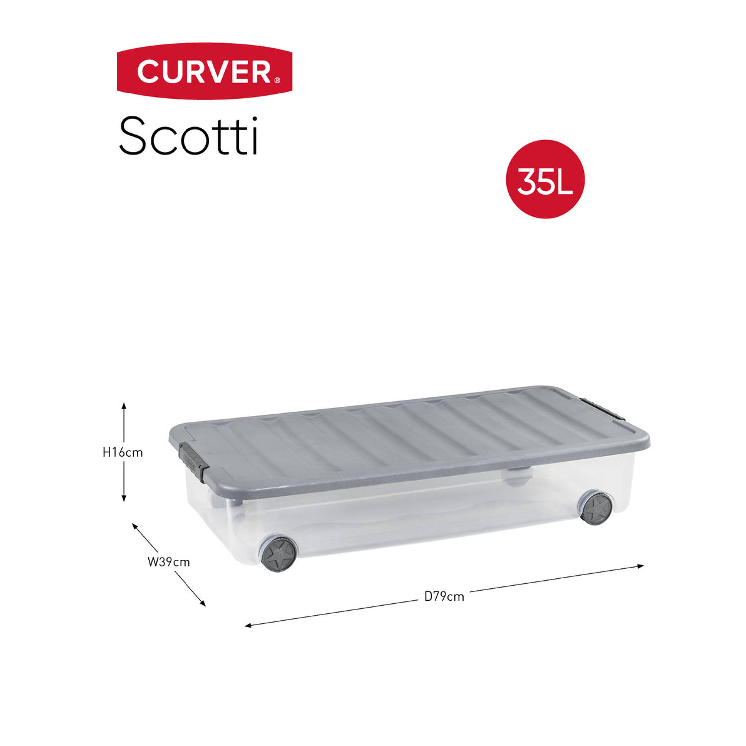 Curver Scotti Onder het Opbergbox met deksel + wielen - - 2 stuks - Transparant/Steel | Blokker