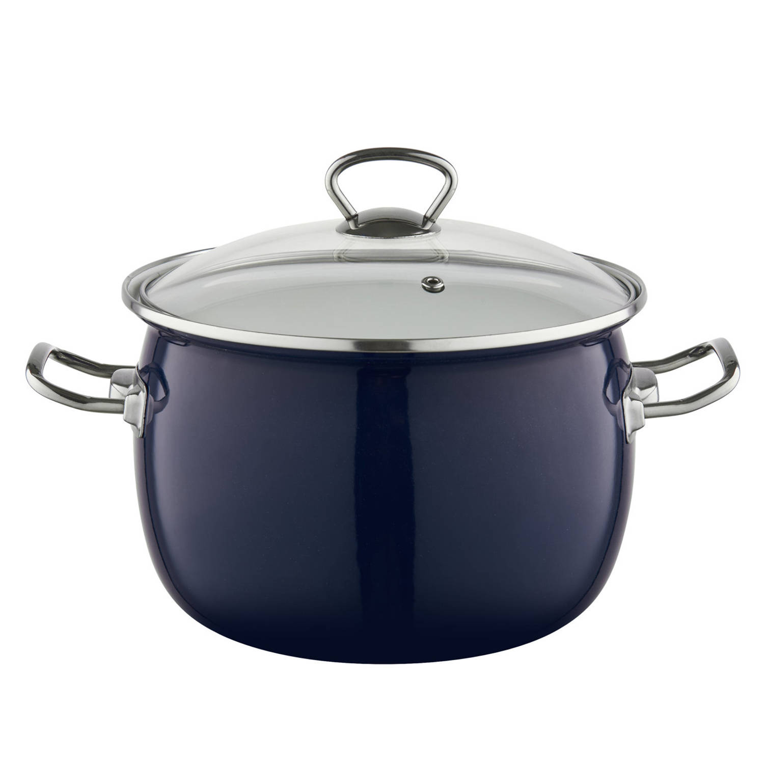 Emalia Berry 24 cm 5L retro geëmailleerde exclusieve kookpan met glazen deksel marineblauw - geschikt voor alle warmtebronnen - kookpannenset - emaille - limited edition - blauw