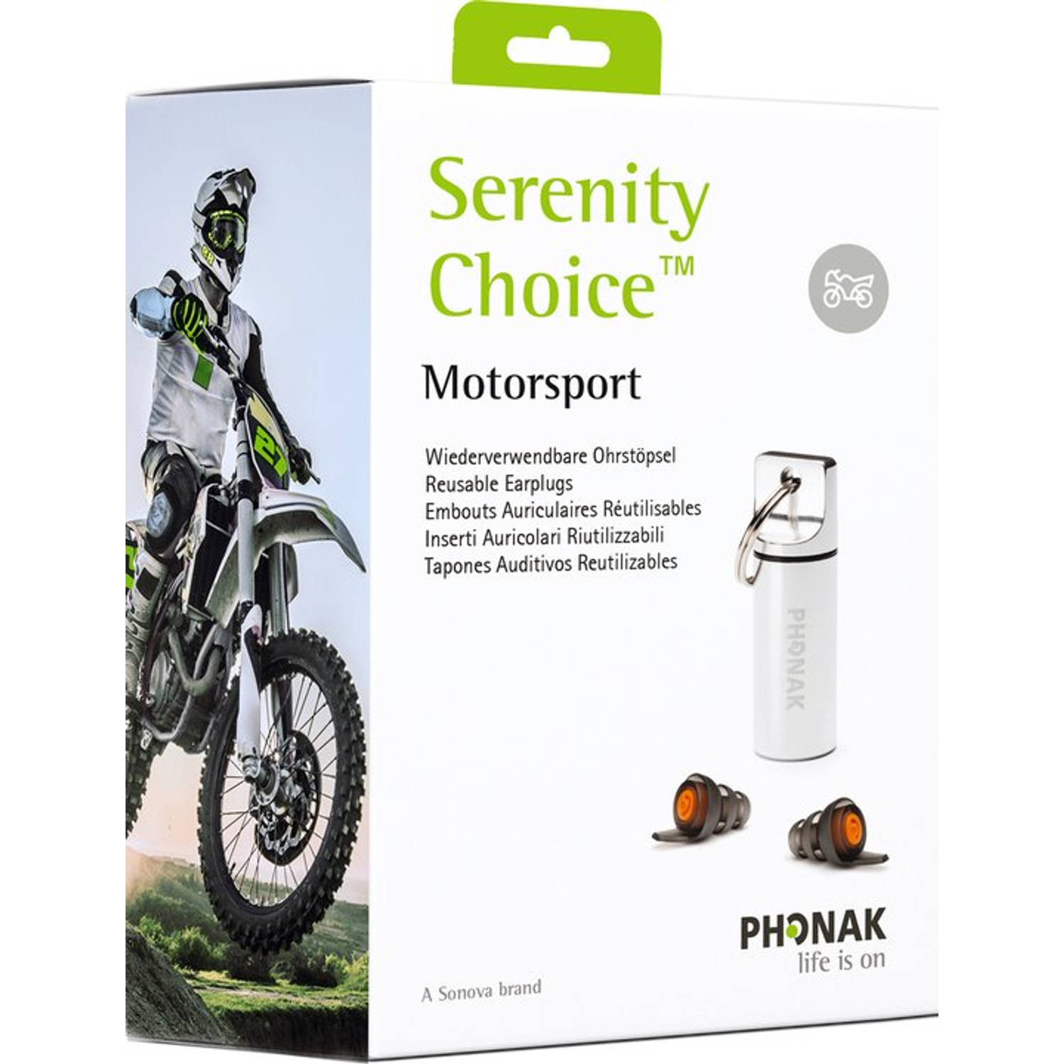 Phonak Serenity Choice Motorsport Gehoorbescherming oordopjes SNR 16 dB Oranje filter motor oordop
