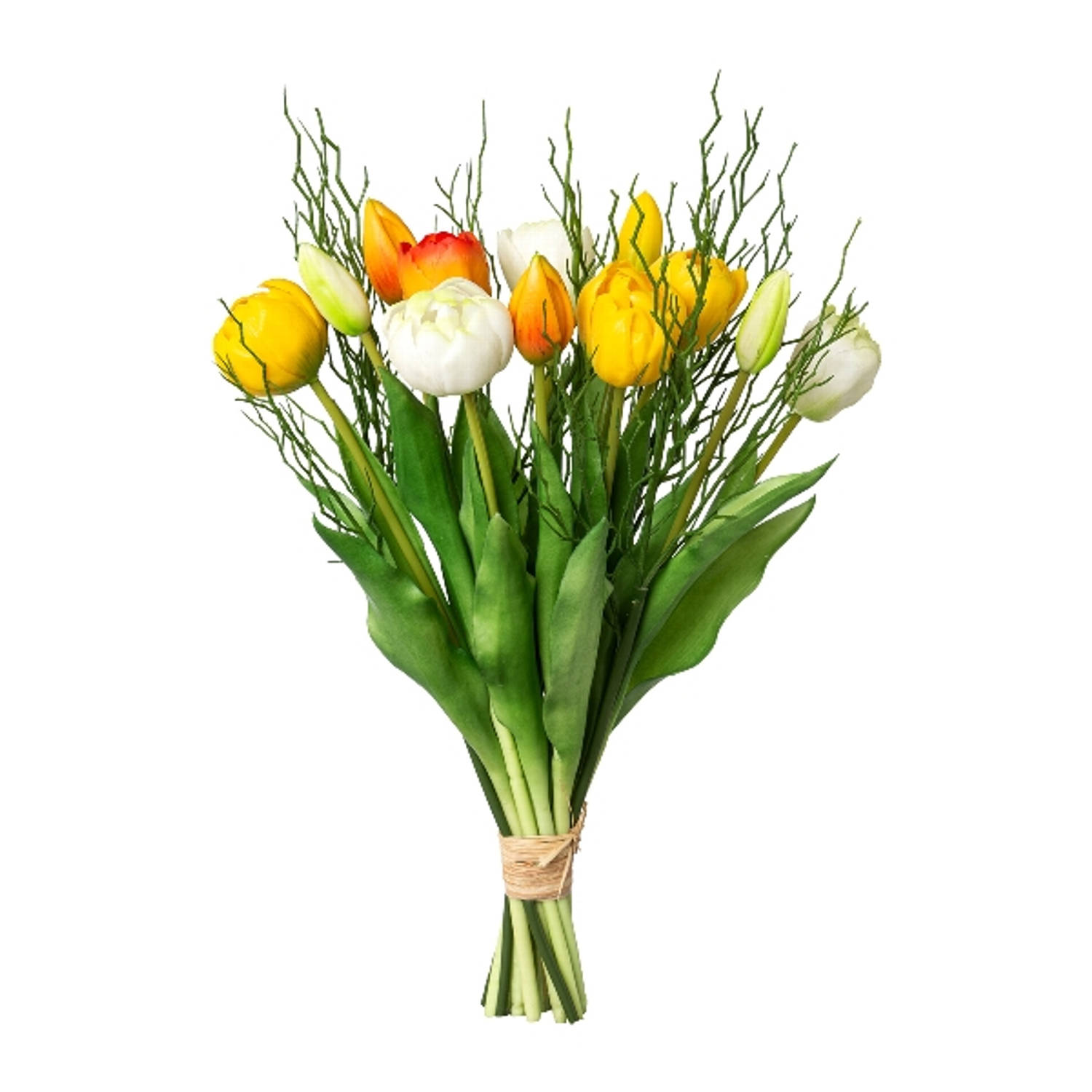 Kopu® Kunstbloemen Bos Tulpen Mix 12 Stuks Met Twijgen 39 Cm - Geel