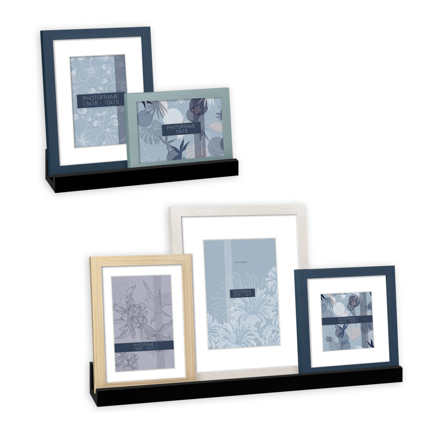 ZEP - Set van 5 houten fotolijsten Maratea incl. 2 zwarte schappen - EG958