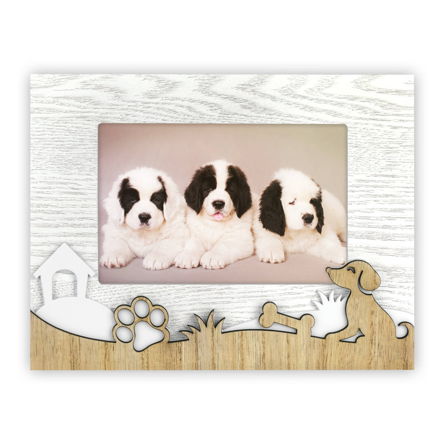ZEP - Houten Fotolijst hond Balto in wit met bruin voor 1 foto 10x15 - ZX964