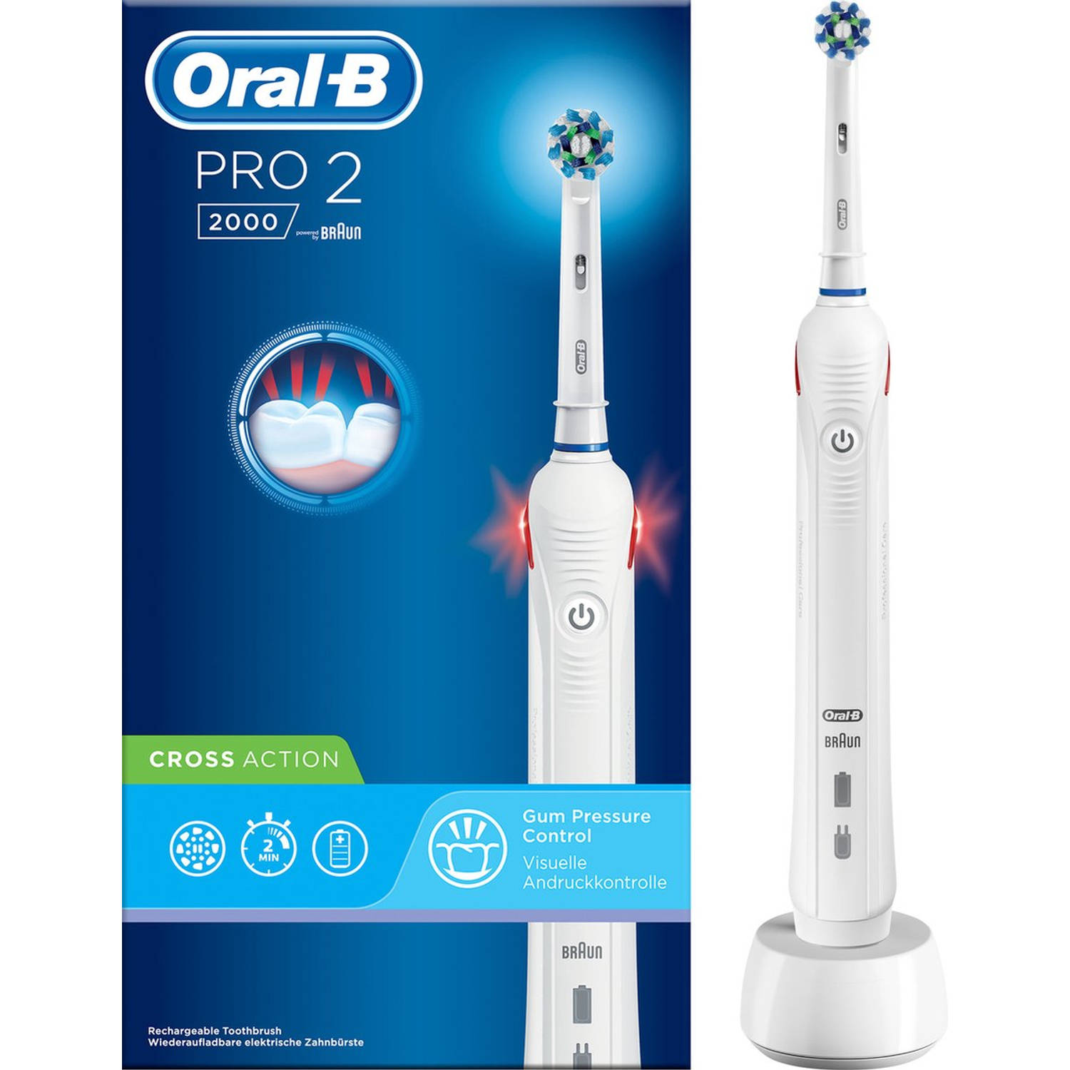 Oral-b Pro 2 2000 - Elektrische Tandenborstel - Cross Action - Wit