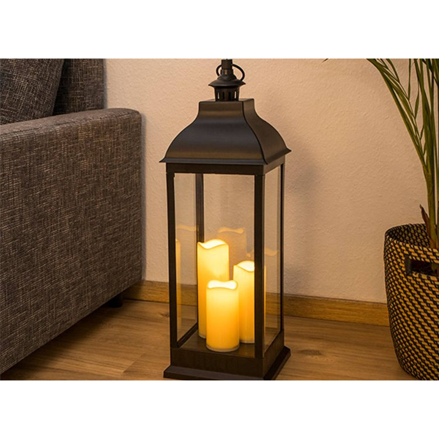 interview Nauwgezet Zwaaien HI Premium LED lantaarn - Windlicht met LED Kaarsen - Timerfunctie - 70 x  24 cm | Blokker