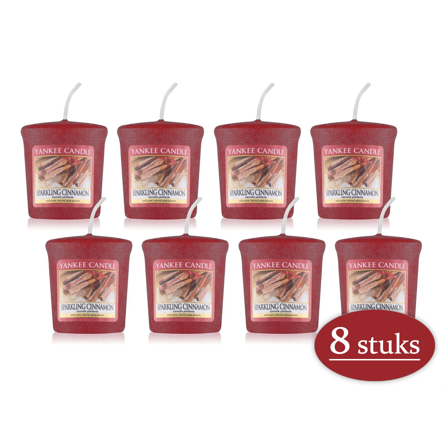 8 stuks Yankee Candle Sparkling Cinnamon Geurkaars Kerstkaars - Rood - 4 branduren - de geur van de winter