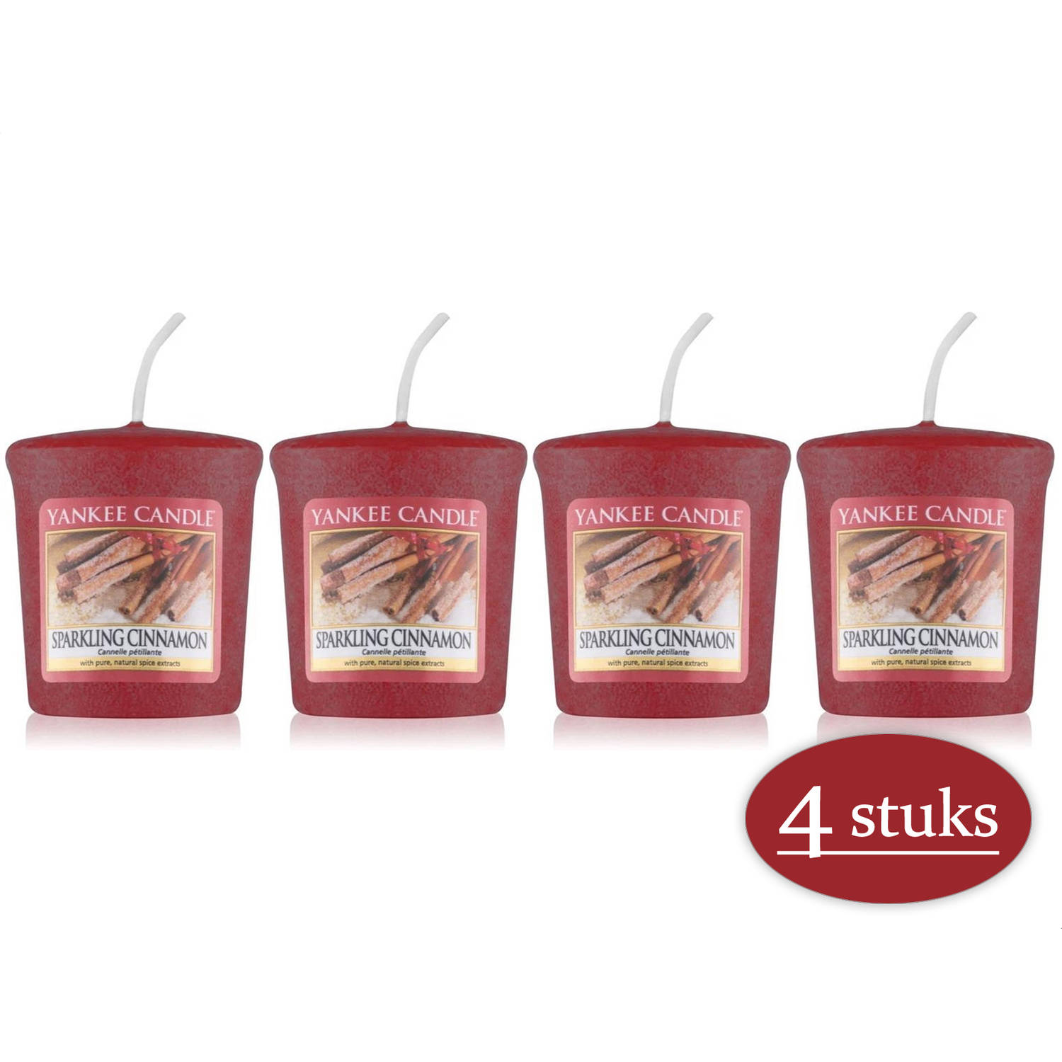 4 stuks Yankee Candle Sparkling Cinnamon Geurkaars Kerstkaars - Rood - 4 branduren - de geur van de winter