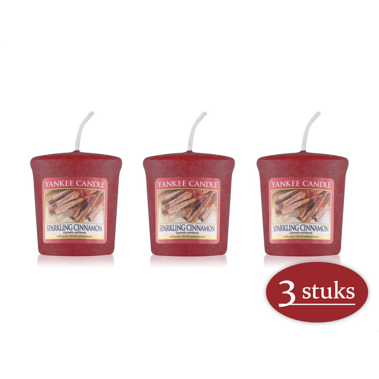 3 stuks Yankee Candle Sparkling Cinnamon Geurkaars Kerstkaars - Rood - 4 branduren - de geur van de winter