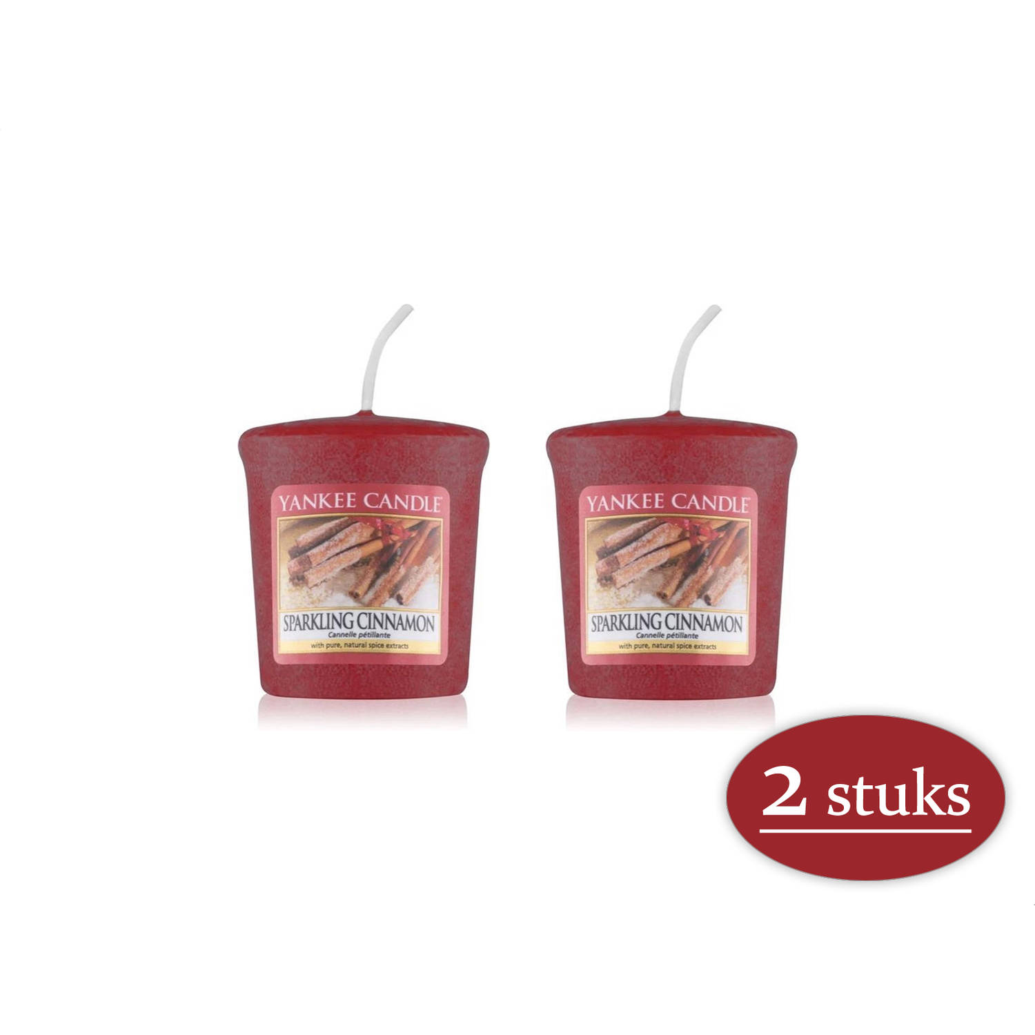 2 stuks Yankee Candle Sparkling Cinnamon Geurkaars Kerstkaars - Rood - 4 branduren - de geur van de winter
