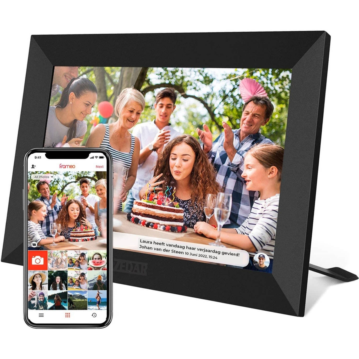 Digitale fotolijst met WiFi en Frameo App - 10.1 inch - HD+ -IPS Display - Zwart - Micro SD - Touchscreen - Zedar