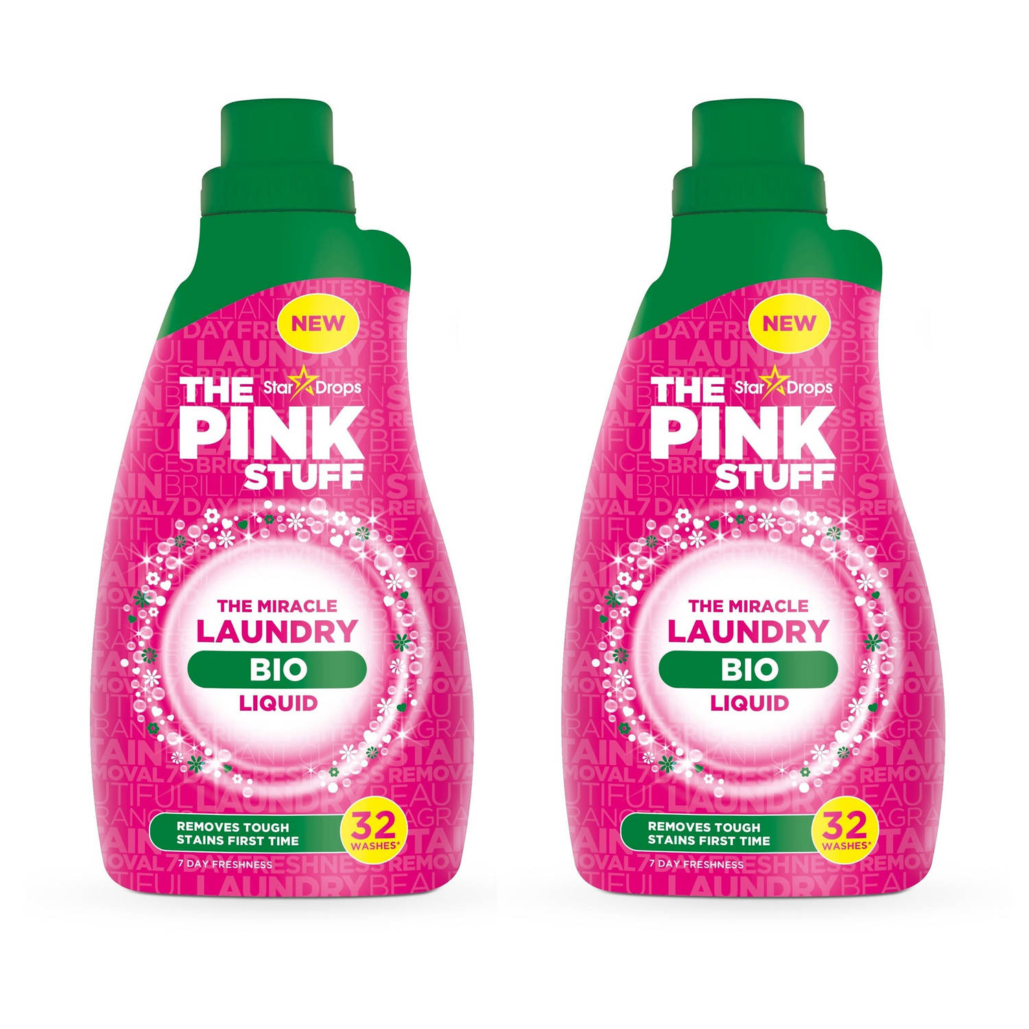 The Pink Stuff - 2x 960ml BIO Wasmiddel - Wonder Wasmiddel - HET Wonder Schoonmaakmiddel - Stardrops The Miracle Laundry Liquid
