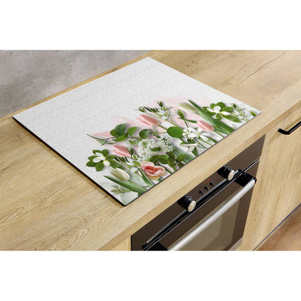 Inductiebeschermer - Wit met Roze Tulpen - 83x51.5 cm