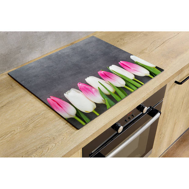 Inductiebeschermer - Witte en Roze Tulpen - 85x55 cm