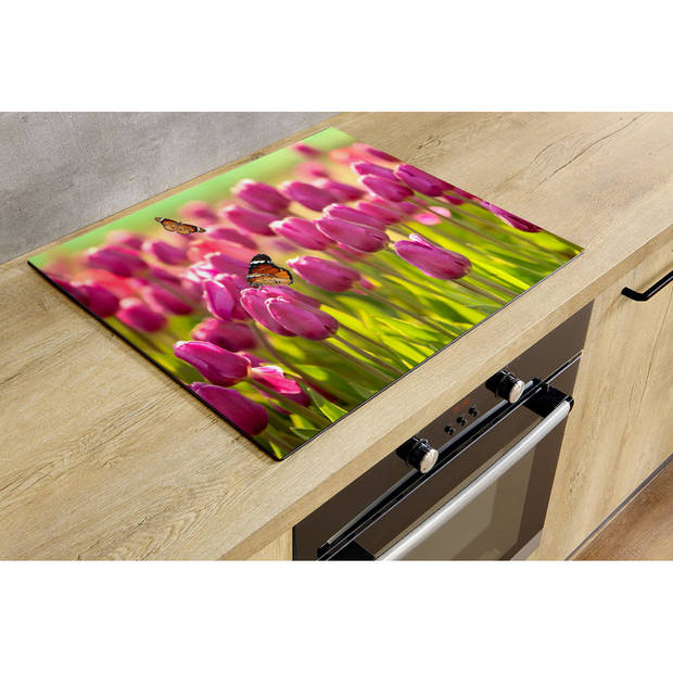 Inductiebeschermer - Tulpen met vlinders - 85x52 cm