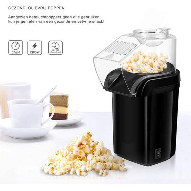 Day Popcorn Machine Heteluchtsysteem - Vetvrije Popcorn Maker - 1200W – Zwart – Klaar in 3 Minuten