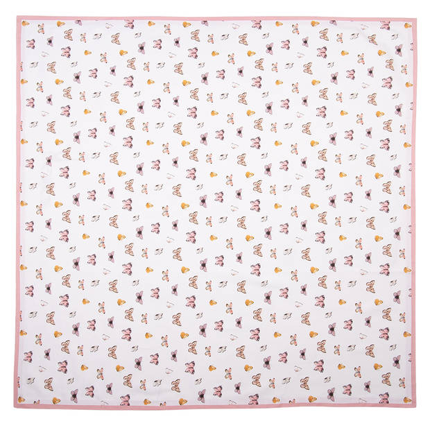 Clayre & Eef Tafelkleed 100x100 cm Beige Roze Katoen Vierkant Vlinders Tafellaken Beige Tafellaken