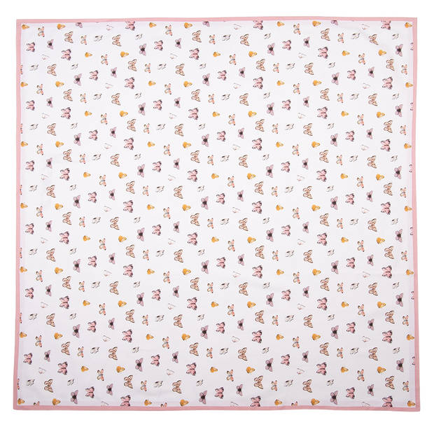 Clayre & Eef Tafelkleed 130x180 cm Beige Roze Katoen Rechthoek Vlinders Tafellaken Beige Tafellaken