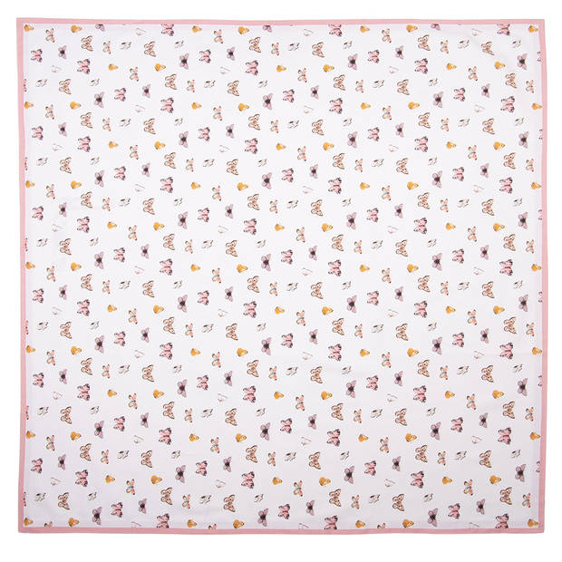 Clayre & Eef Tafelkleed 150x250 cm Beige Roze Katoen Rechthoek Vlinders Tafellaken Beige Tafellaken