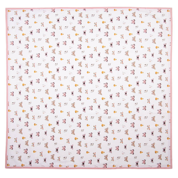 Clayre & Eef Tafelkleed 150x150 cm Beige Roze Katoen Vierkant Vlinders Tafellaken Beige Tafellaken