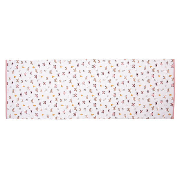 Clayre & Eef Tafelloper 50x140 cm Beige Roze Katoen Vlinders Tafelkleed Beige Tafelkleed