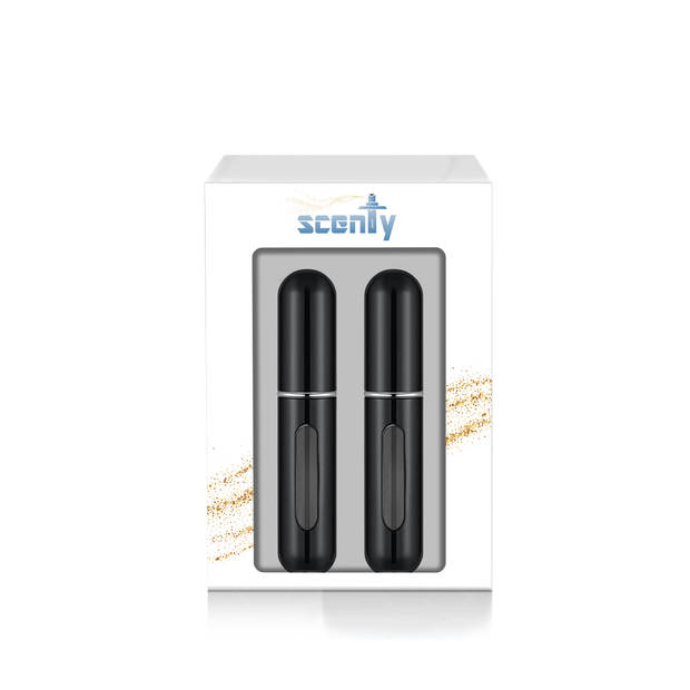 Scenty® - Parfum Verstuiver Navulbaar - Mini Parfum Flesje - Reisflesje - Zwart - 2 stuks
