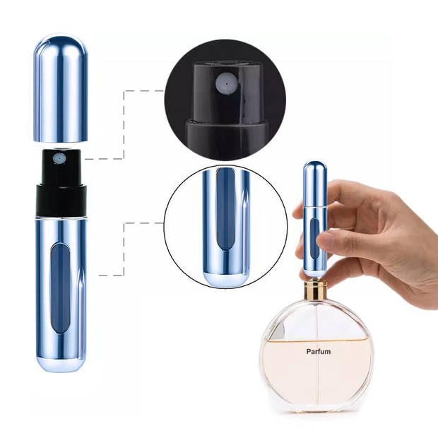 Scenty® - Parfum Verstuiver Navulbaar - Mini Parfum Flesje - Reisflesje - Lichtroze/blauw - 2 stuks