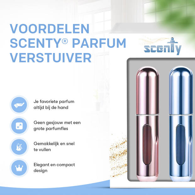 Scenty® - Parfum Verstuiver Navulbaar - Mini Parfum Flesje - Reisflesje - Lichtroze/blauw - 2 stuks