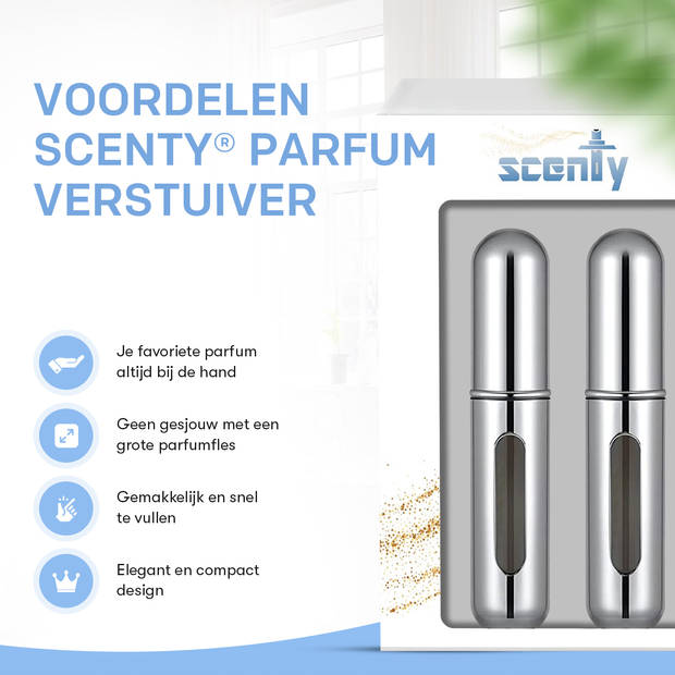 Scenty® - Parfum Verstuiver Navulbaar - Mini Parfum Flesje - Reisflesje - Zilver - 2 stuks