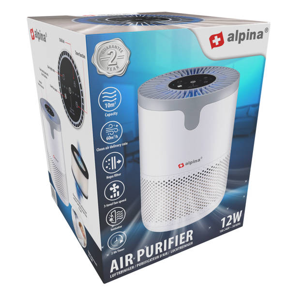 alpina Luchtreiniger - HEPA Filter - Ionisator - 230V - 12W - 60 m³/h - Wit