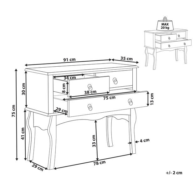 Beliani LAMAR - Consoletafel-Wit-MDF