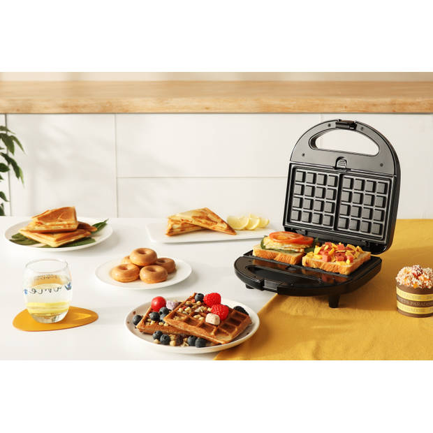 Swiss Pro+ 4 in 1 Sandwich Maker 750W - Voor Tosti, Donuts, Wafels en Grillen