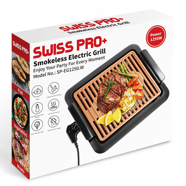 Swiss Pro+ Elektrische Rookloze Grill 1250W