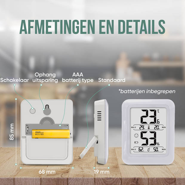 Strex Digitale Thermo Hygrometer Wit - Digitale Thermo Meter Binnen - Hygro Meter Binnen - Weerstation Met