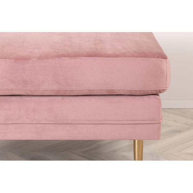 Boom poef, hocker velours messing, roze.