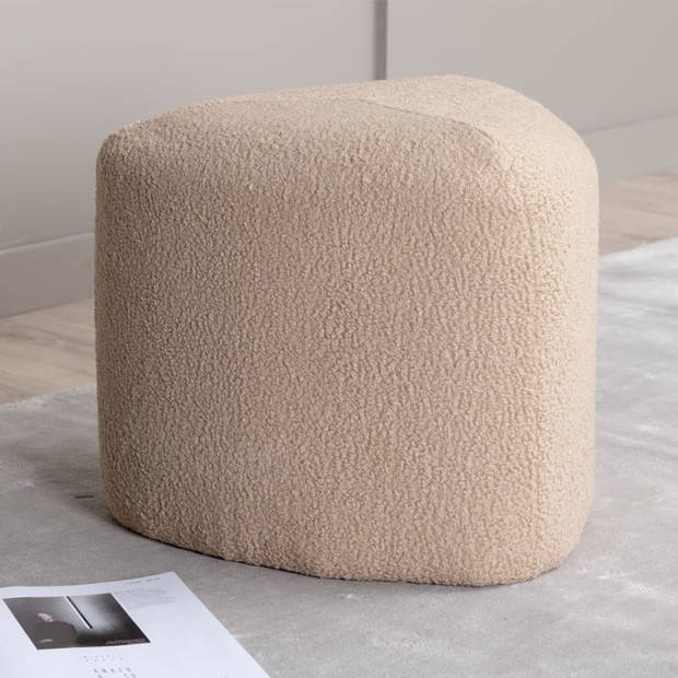 Peg poef, hocker Ø46cm teddystof beige.