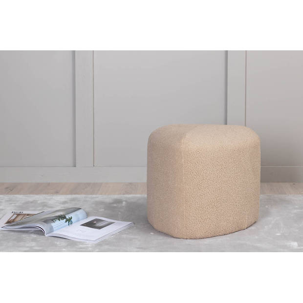 Peg poef, hocker Ø46cm teddystof beige.