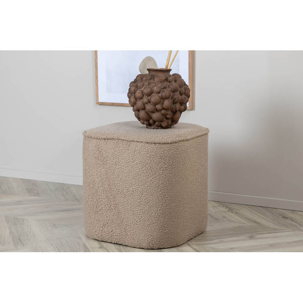 Piff poef, hocker Ø44cm teddystof beige.