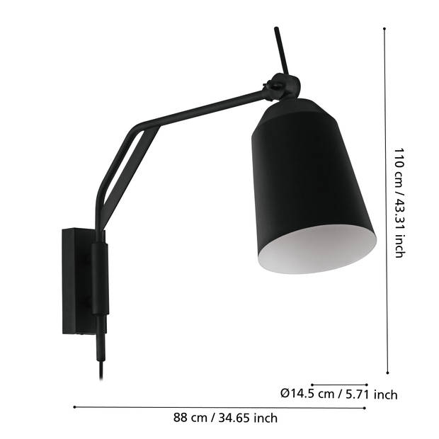 EGLO Loreto Wandlamp - E27 - 67 cm - Zwart/Wit