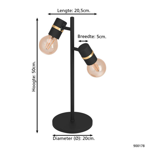 EGLO Lurone Tafellamp - E27 - 50 cm - Zwart/Koper