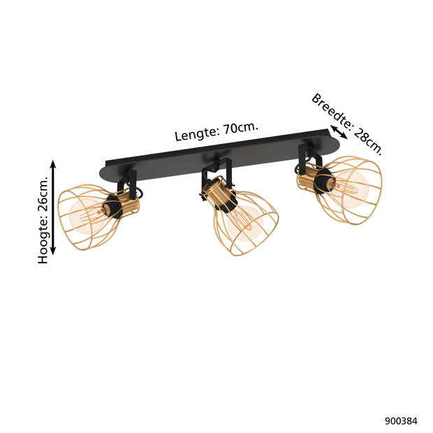 EGLO Sambatello Opbouwspot - E27 - 3-lichts - Zwart, Goud