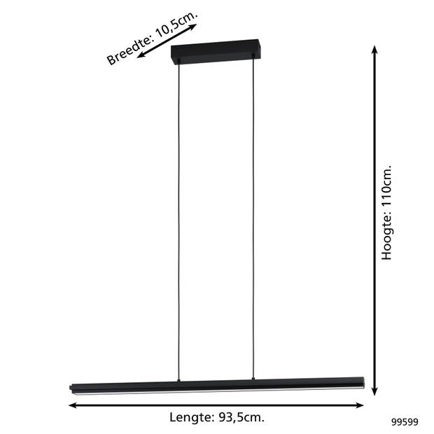 EGLO Cambulos Hanglamp - LED - 93,5 cm - Zwart/Wit - Dimbaar