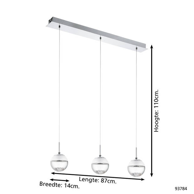 EGLO Montefio 1 - Hanglamp - LED - Chroom - Glas, Kristal - Wit