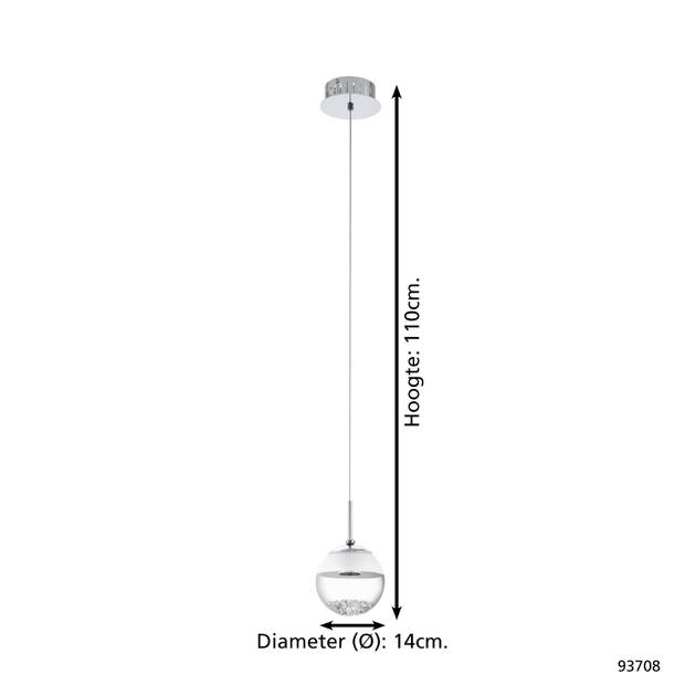 EGLO Montefio 1 - Hanglamp - 1 Lichts - Chroom - Glas, Kristal - Wit