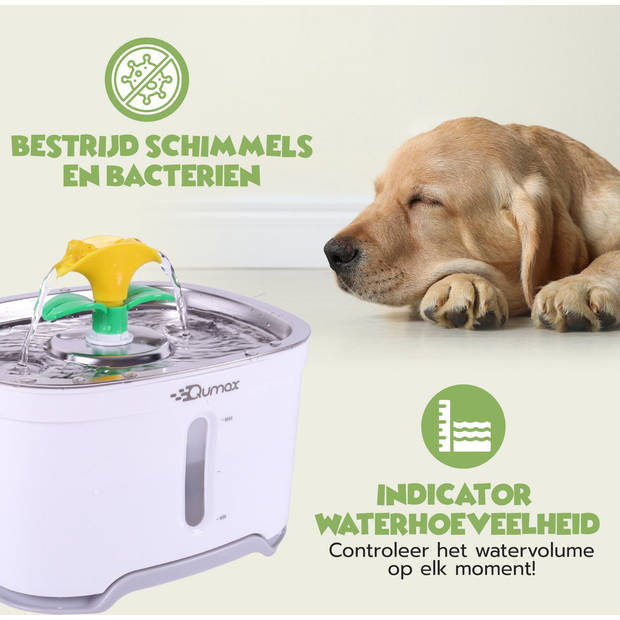 Qumax RVS Drinkfontein voor kat met 3 filters & matje - Water fontein - Waterdispenser - Waterautomaat - 2,5 L