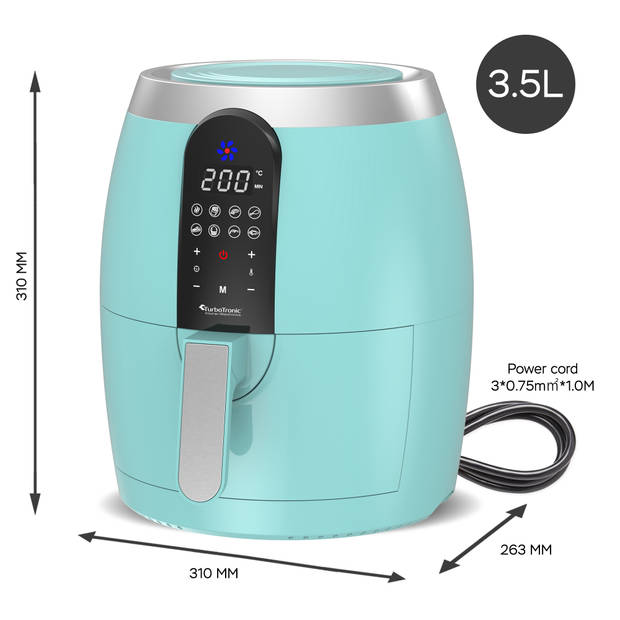 TurboTronic AF10D Digitale Airfryer - Heteluchtfriteuse - 3.5L - Turquoise