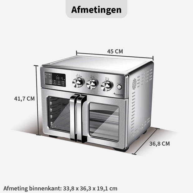 TurboTronic AFD32 Airfryer XXL en Oven – Dubbele Deur - 32 Liter – Zilver